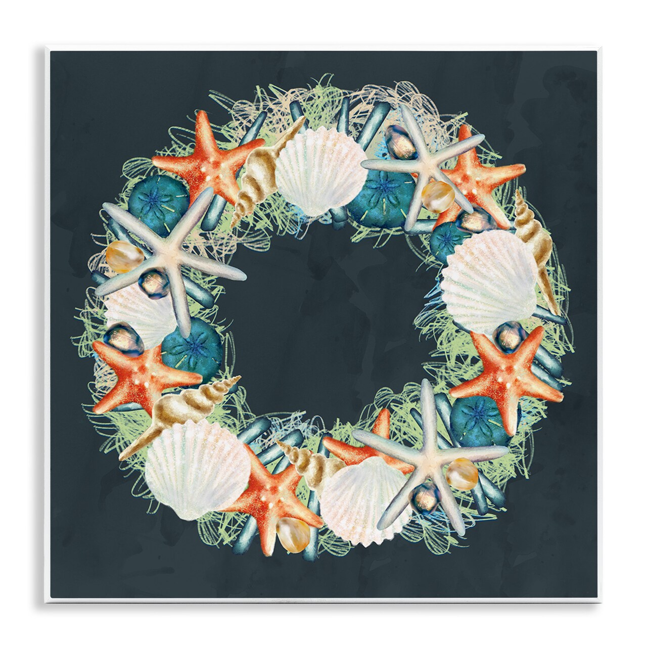 Stupell Industries Starfish and Nautical Seashell Wreath Wall Plaque Art